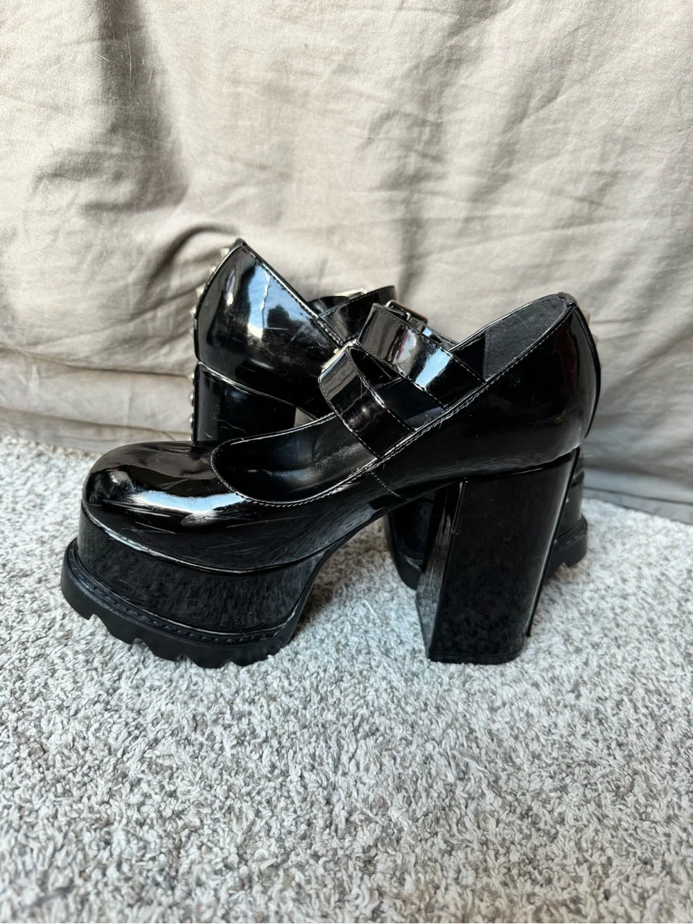 Glossy Black Patent Platform Mary Jane Shoes